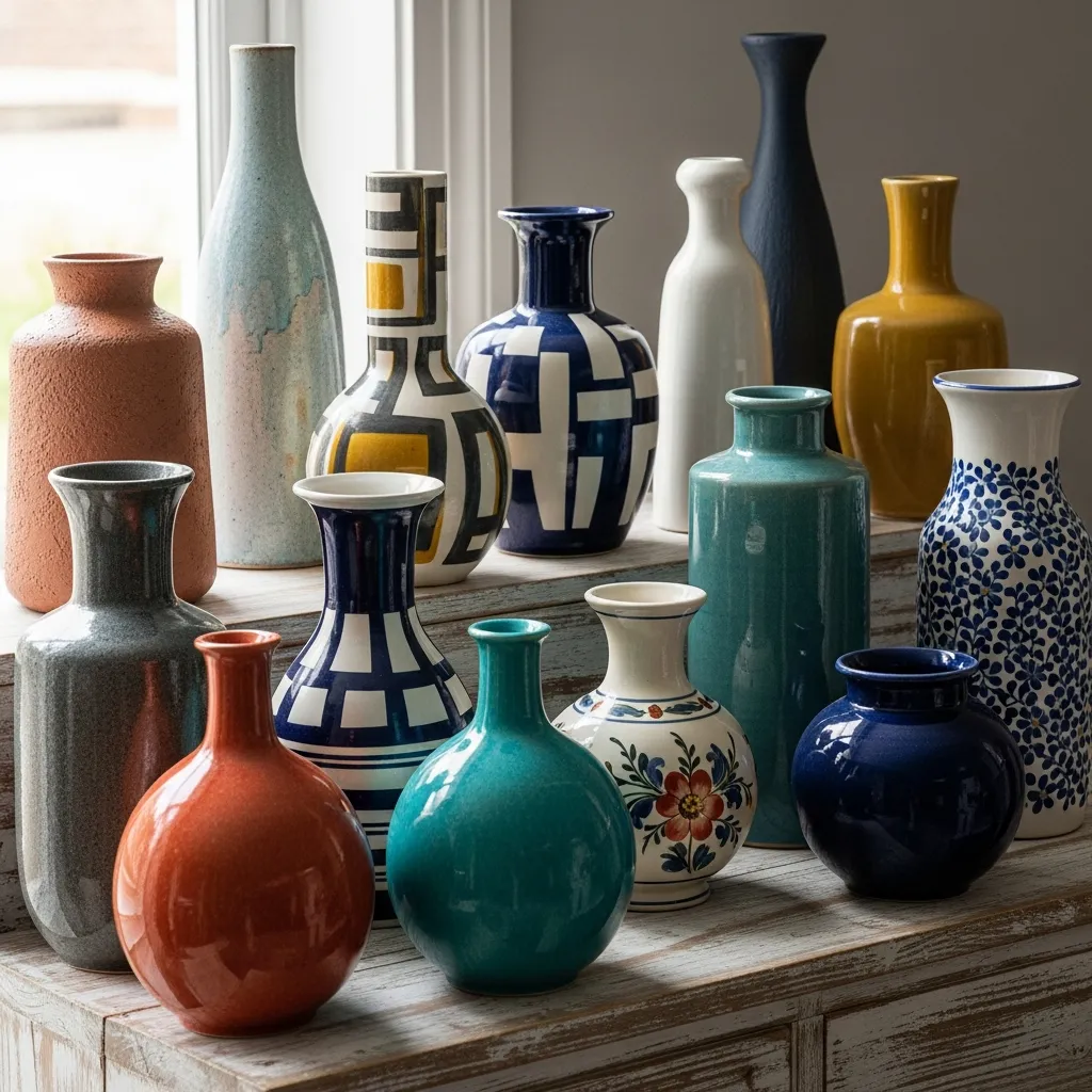 Collection of decorative ceramic vases